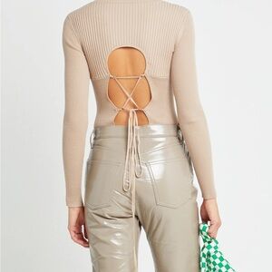 Kourt Alexandra Long Sleeve Open Back Lace Up Top S